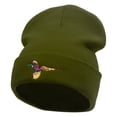 thumbnail image 1 of Pheasant Embroidered 12 Inch Long Knitted Beanie - Olive OSFM, 1 of 5