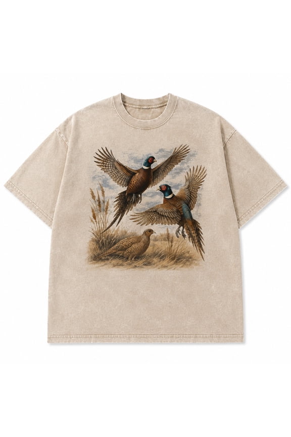 Pheasant Graphic Washed T-Shirt | Vintage Wildlife Hunting Tee | Unisex S-5XL
