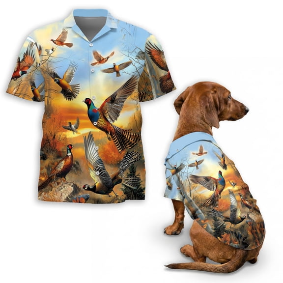 Pheasant Hunting Hawaiian Shirt, Wildlife Bird Lovers Shirt, Nature Themed Aloha Shirt for Men and Women, Unique Hunting Gift Idea