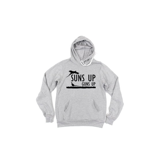 Pheasant Hunting Hoodie, Suns Up Guns Up, Pheasant Hunting, Gift For Him, Hunting Gift, Pheasant Hoodie, Father's Day Gift, Hunting Hoodie, Grey (Black Text), LARGE