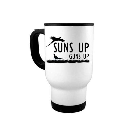 Pheasant Hunting Mug, Suns Up Guns Up, Hunting Gift, Gift For Him, 14oz Travel Mug, Pheasant Hunter Gift, Pheasant Mug, Father's Day Gift, White