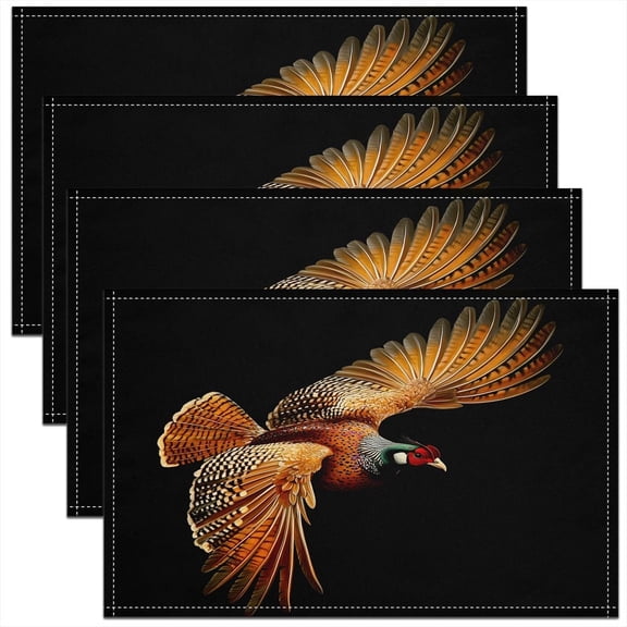 Pheasant Printed Placemats Set of 4 Anlter Hunting Table Place Mats Nature Wildlife Placemat for Kitchen Dining Table 18"x12" Rustic Cabin Country Farmhouse Animal Table Mats