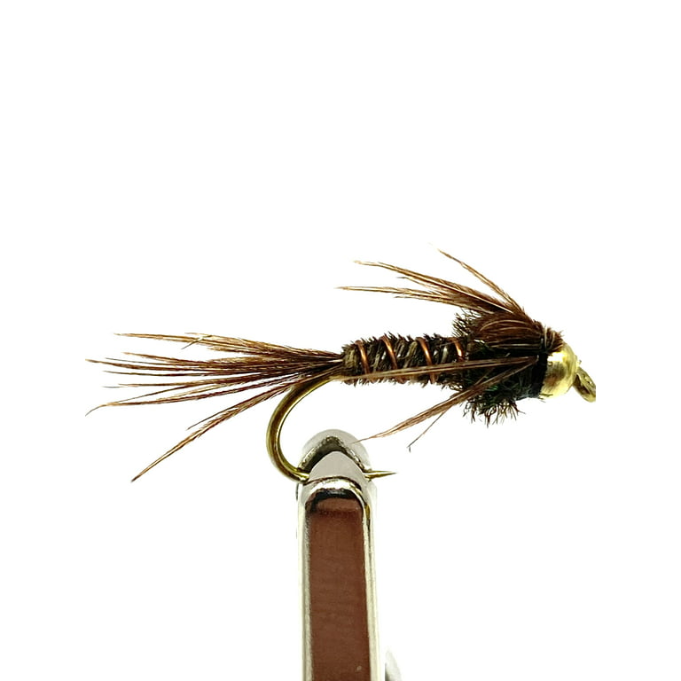 Pheasant Tail Nymph Assortment 12 PC Hook Size (10, 12, 14, 16) | Hand Tied Bead Head Nymph Flies for Trout, Brown