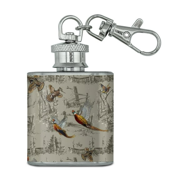 Pheasants Upland Game Birds Stainless Steel 1oz Mini Flask Key Chain