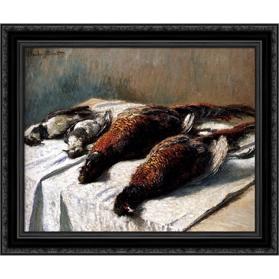 Pheasants and Plovers 24x20 Black Ornate Wood Framed Canvas Art by Monet, Claude