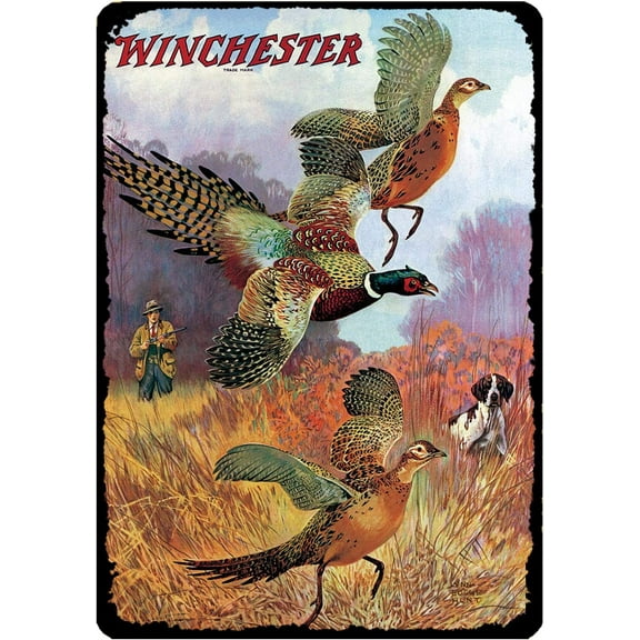Pheasants on The Rise Hunting Metal Sign Winchester Firearm Home Bar Pub Decor Tin Sign, Size 8x12