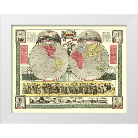 Phelps 14x12 White Modern Wood Framed Museum Art Print Titled - World One View - Phelps 1847
