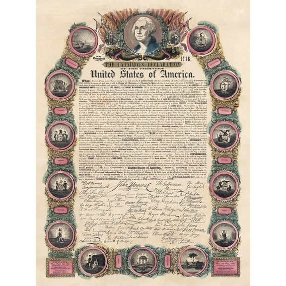 Phelps 1845 USA Declaration Independence 1776 Pictorial Extra Large XL Wall Art Poster Print