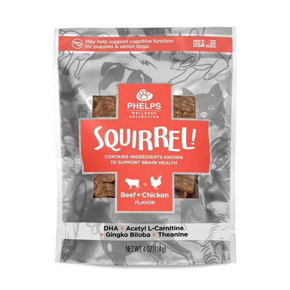 Phelps Wellness Collection Squirrel Attention Focusing Beef & Chicken Flavor Dog Treats 4.5 oz