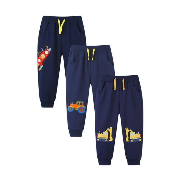 Phenas 3 Pack Toddler Boys Sweatpants Cotton Joggers Pants with Pocket and Drawstring