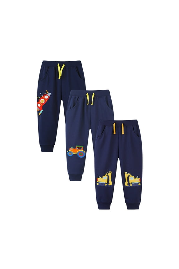 3 Pack Toddler Boys Sweatpants Cotton Joggers Pants with Pocket and Drawstring