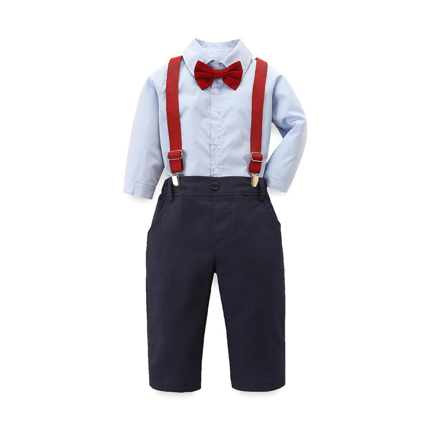 Phenas Baby Boys Clothes, Dress Shirt with Bowtie + Suspender Pants, 9