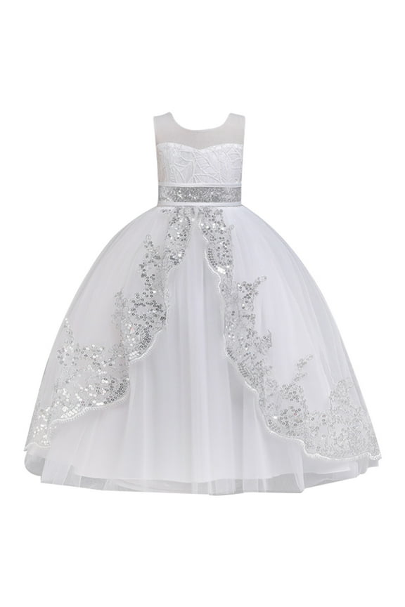 Big Girls Lace Princess Bridesmaid Dress Sequins Wedding Long Ball Gown Pageant Evening Dresses