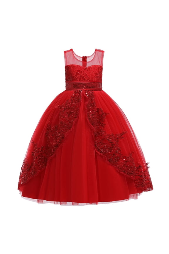 Big Girls Lace Princess Bridesmaid Dress Sequins Wedding Long Ball Gown Pageant Evening Dresses
