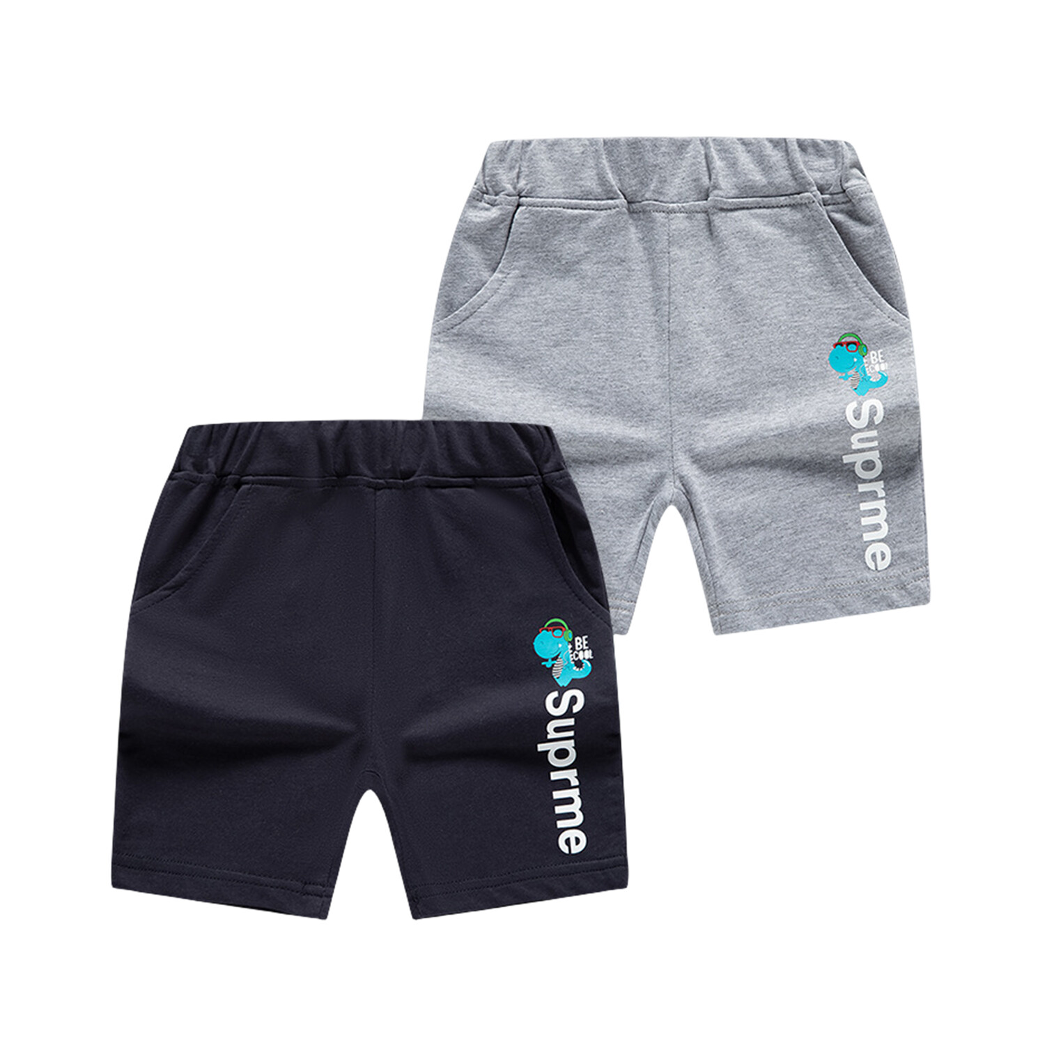 Phenas Boys 2 Pack Dinosaur Cotton Runing Athletic Shorts,Kids Summer