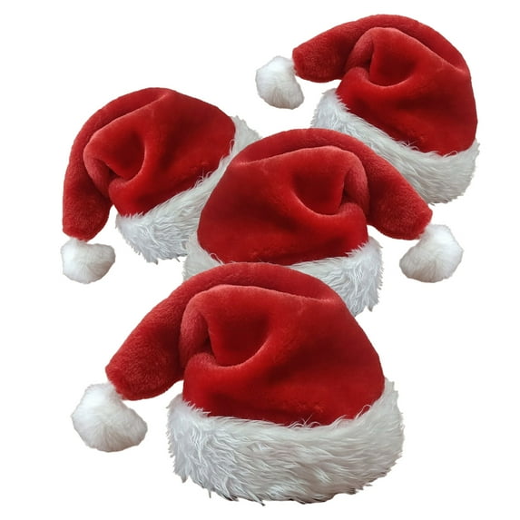 Phenas Christmas Santa Hats 4 Pcs Family Pack,Unisex Red Plush Small and Large Santa Hat