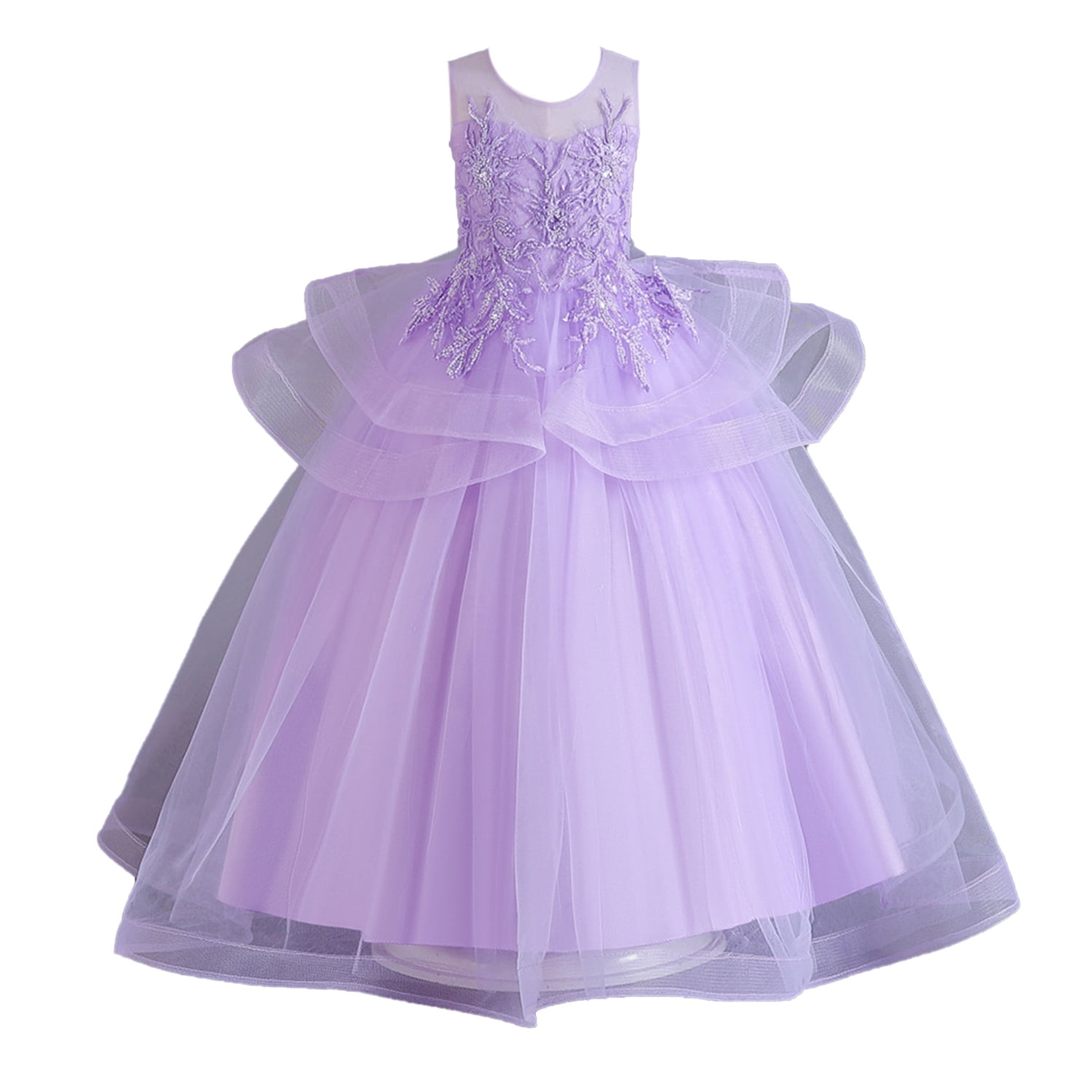 Girls Sleeveless Embroidery Princess Pageant Dresses Kids Prom Ball Gown