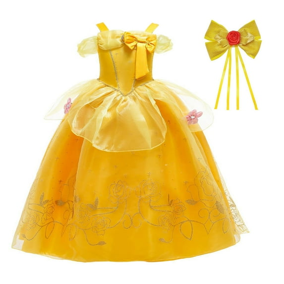 Phenas Girls Yellow Princess Costume Off Shoulder Dress with Accessories