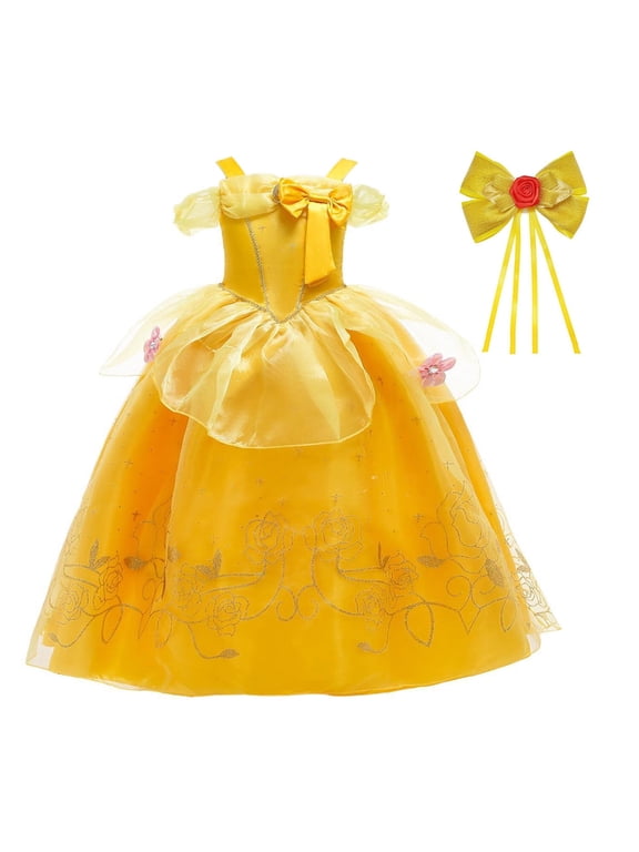 Girls Yellow Princess Costume Off Shoulder Dress with Accessories