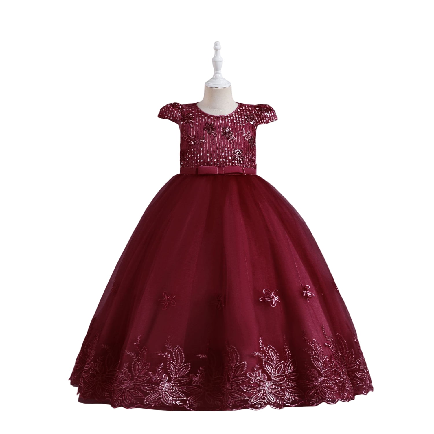 Phenas Girls Embroidery Flowers Princess Dress Wedding Birthday