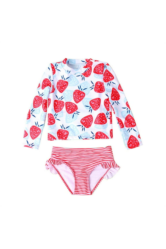 Girls Long Sleeve Rashguard Swimsuit Set Two Piece Bathing Suit with UPF 50+ Sun Protection 2-8T