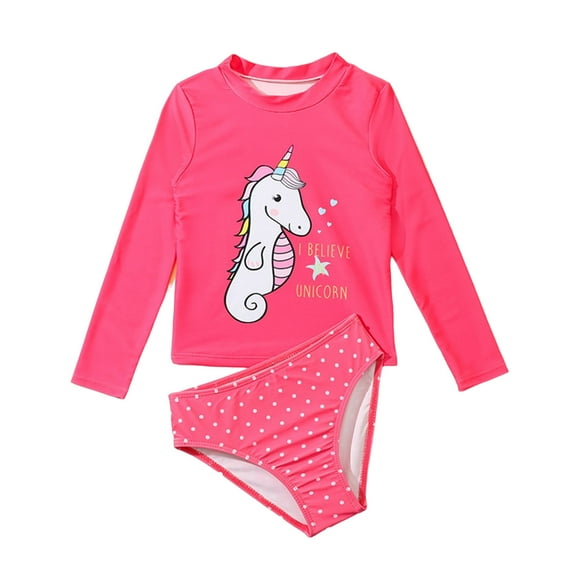 Phenas Girls Long Sleeve Rashguard Swimsuit Set Two Piece Bathing Suit with UPF 50+ Sun Protection 2-8T