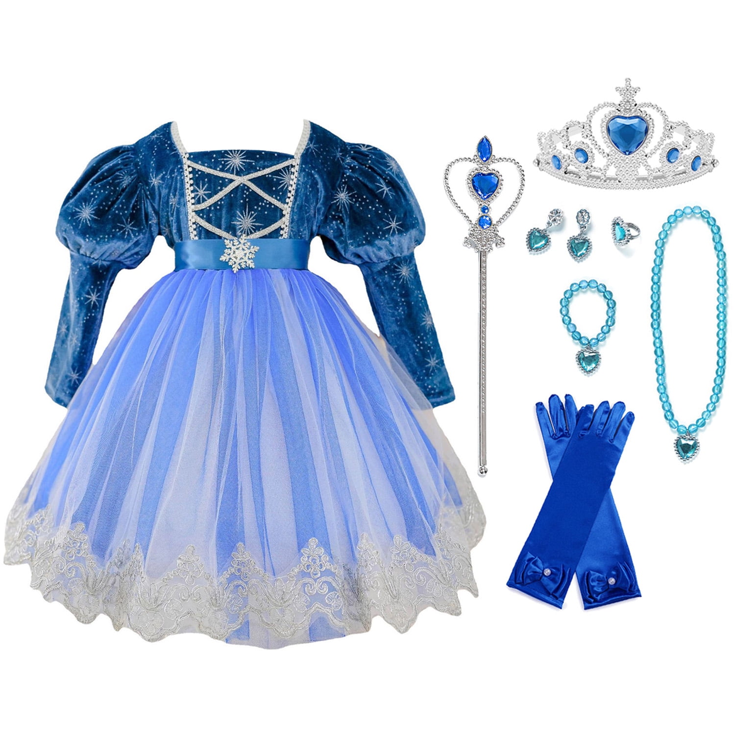 Phenas Girls Princess Elsa Dress Costume Birthday Party Dress Up for