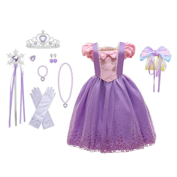Phenas Girls Purple Princess Costume Birthday Party Dress with Accessories
