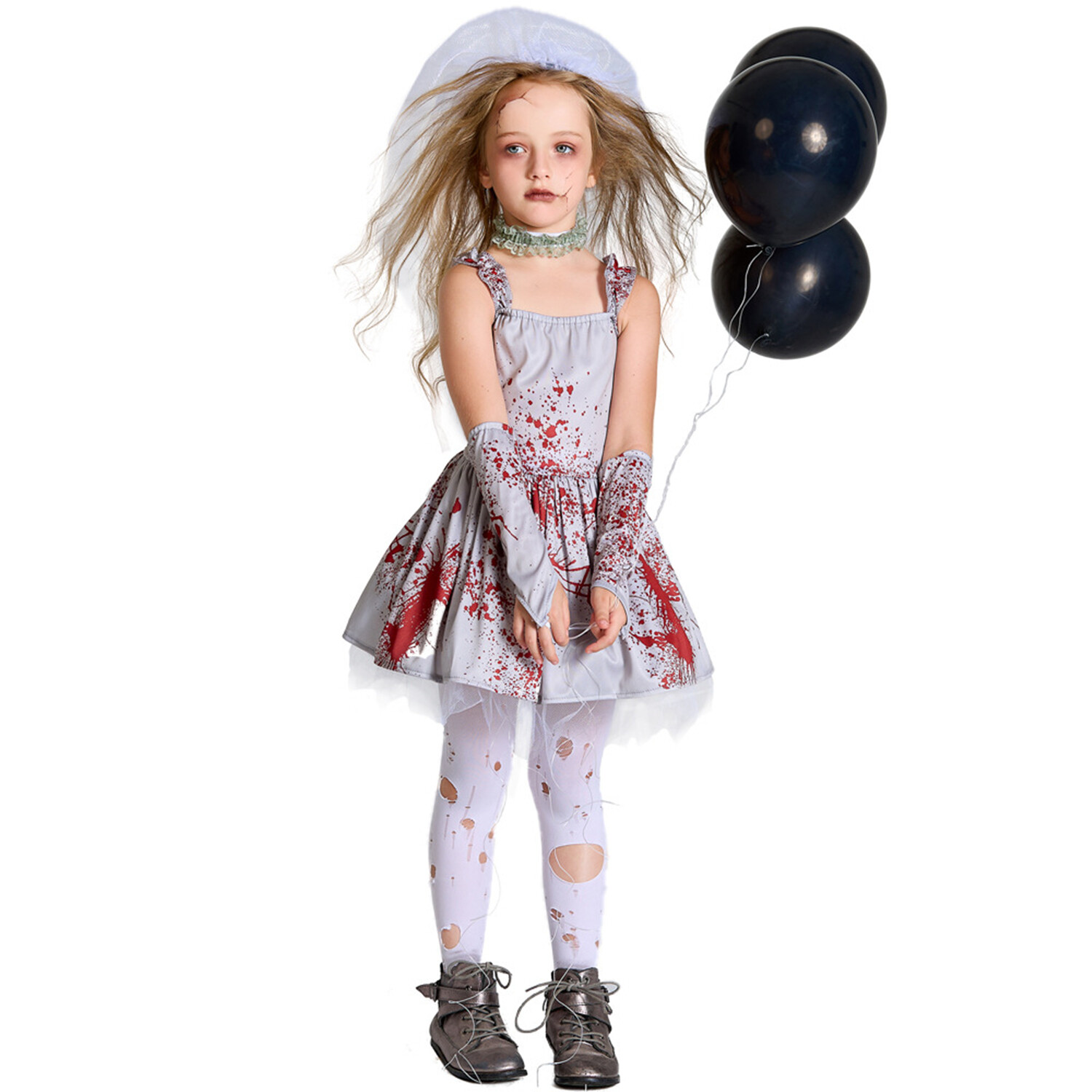 Phenas Girls Scary Bloody Ghost Bride Halloween Costume Horror Ghost Cosplay Dress-up - image 1 of 7