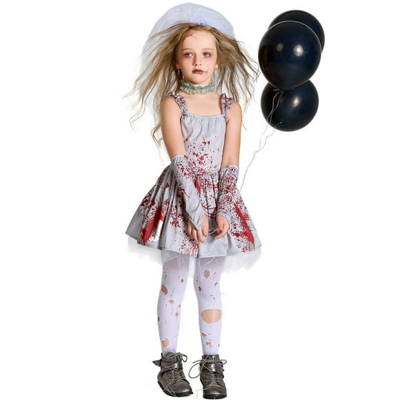 Phenas Girls Scary Bloody Ghost Bride Halloween Costume Horror Ghost Cosplay Dress-up