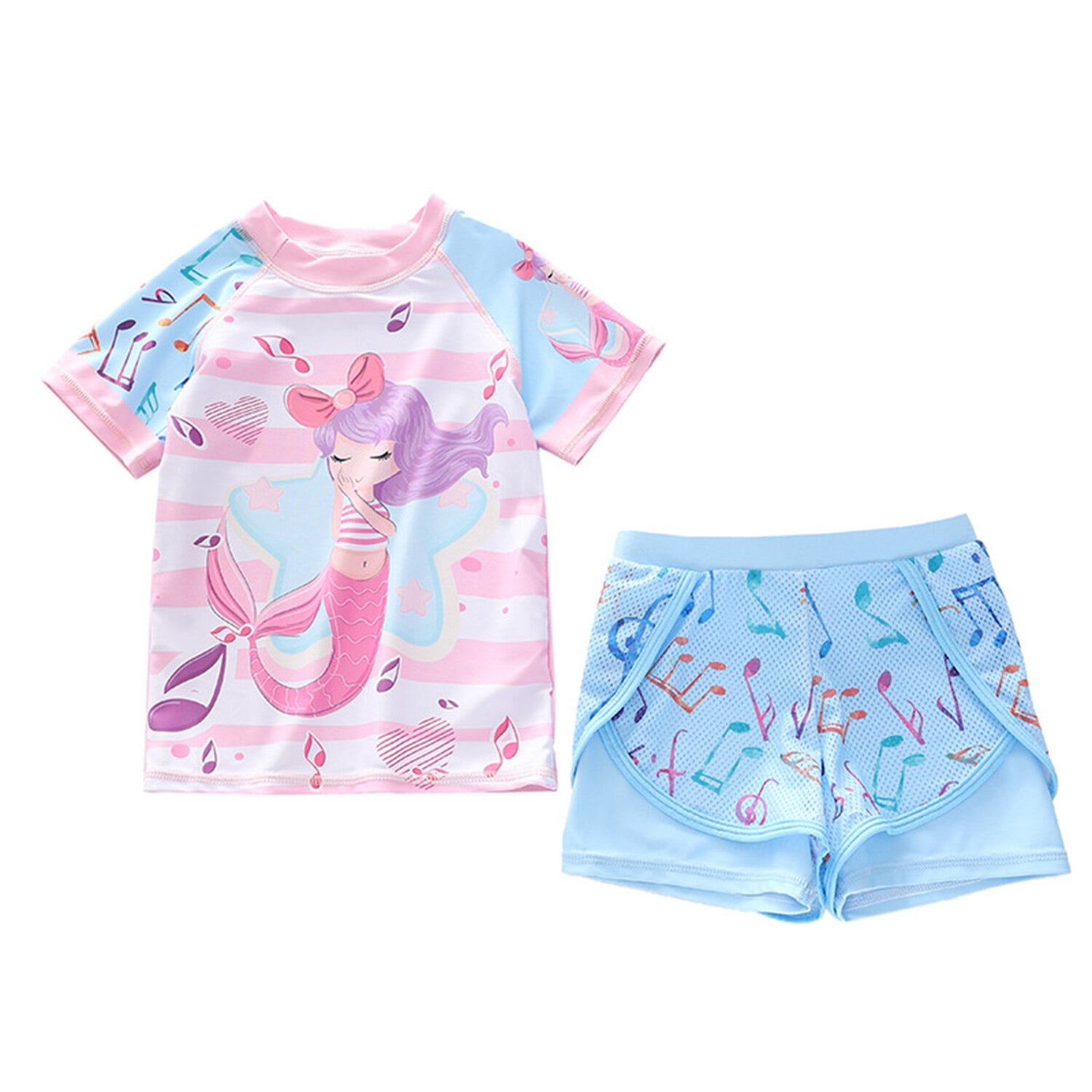 Phenas Girls Swimsuits Two Piece Rash Guard Set Short Sleeve Bathing