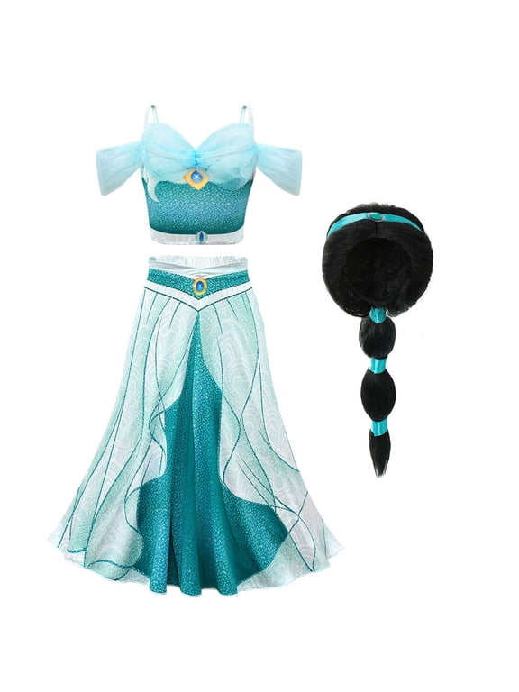 Jasmine Costume for Girls Arabian Sequined Princess Dress Up Princess Cosplay Costumes for Kids
