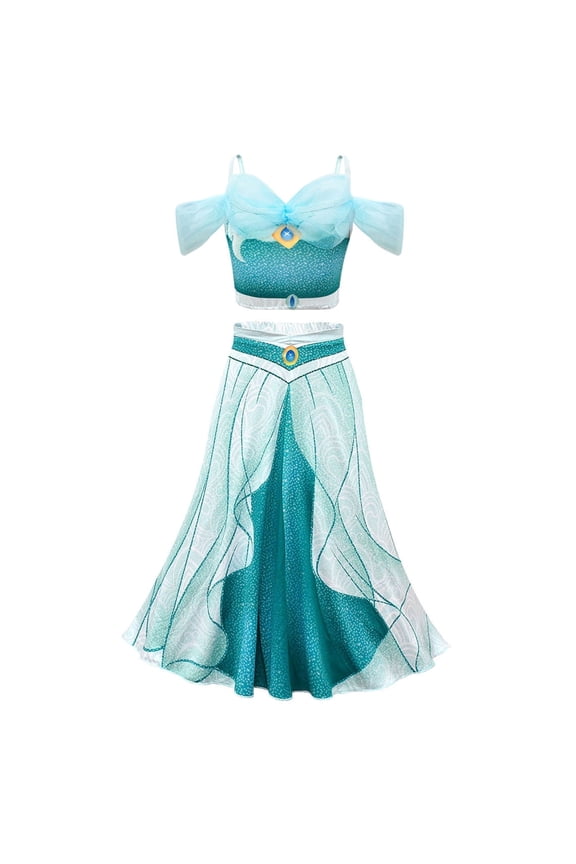 Jasmine Costume for Girls Arabian Sequined Princess Dress Up Princess Cosplay Costumes for Kids