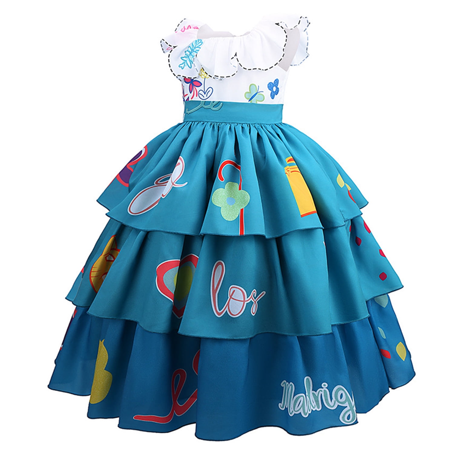 Phenas Mirabel Costume Dress for Girls Madrigal Cosplay Outfits Halloween Dress Up With Bag Glasses Earrings