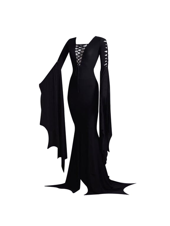 Morticia Addams Floor Dress Costume Adult Women Gothic Witch Vintage dress