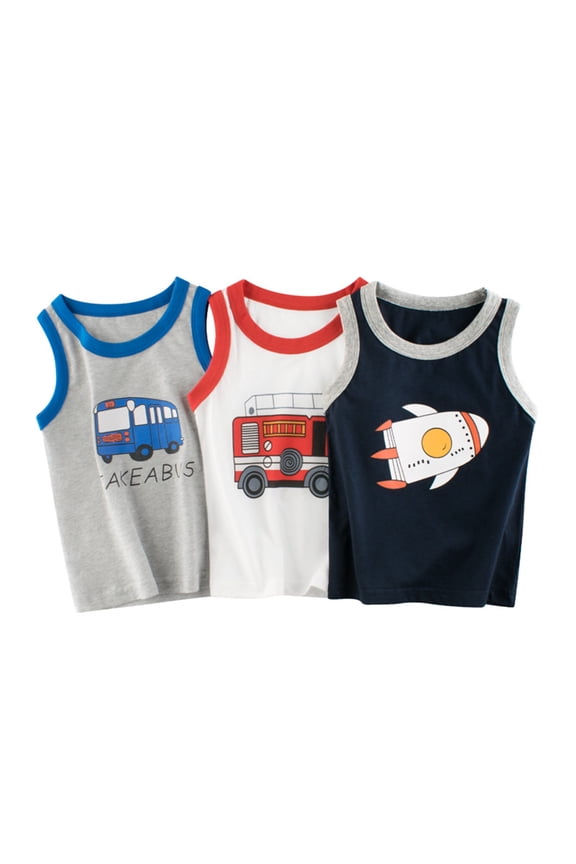 Toddler Boys Cotton Sleeveless Tank Tops,Pack of 3
