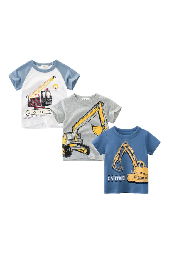 Toddler Boys Summer Cotton Short-Sleeve Graphic T-shirt,Pack of 3