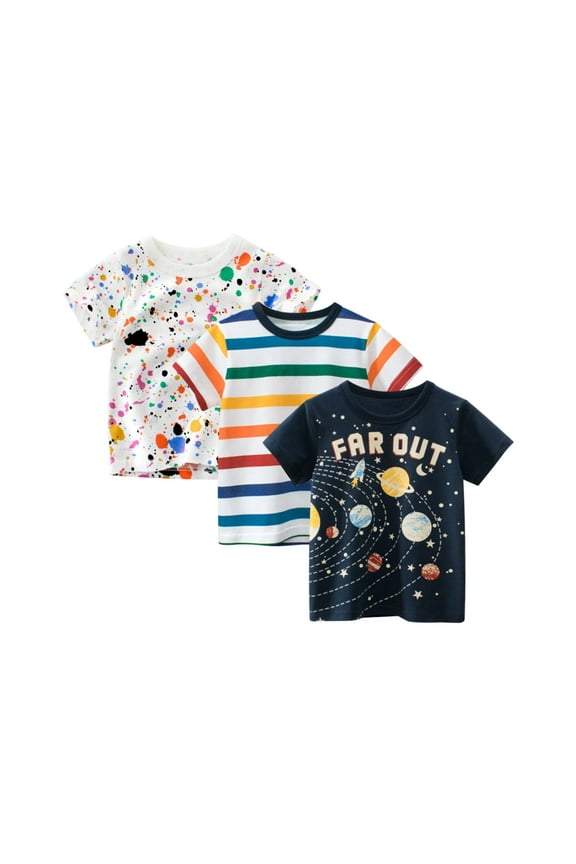 Toddler Boys Summer Cotton Short-Sleeve Graphic T-shirt,Pack of 3