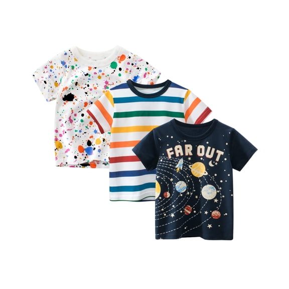 CHOYURME CHONYURM Toddler Boys Summer Cotton Short-Sleeve Graphic T-shirt,Pack of 3