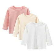 PHENAS Toddler Girls 3 Packs Long Sleeve Shirts,100% Cotton Casual Crewneck Basic T-Shirt 2-7T
