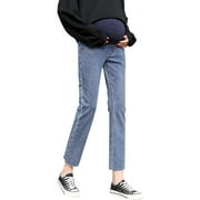 Phenas Women's Maternity Jeans Comfy Plus Size Blue Pregnancy Baggy Ankle Length Jeans