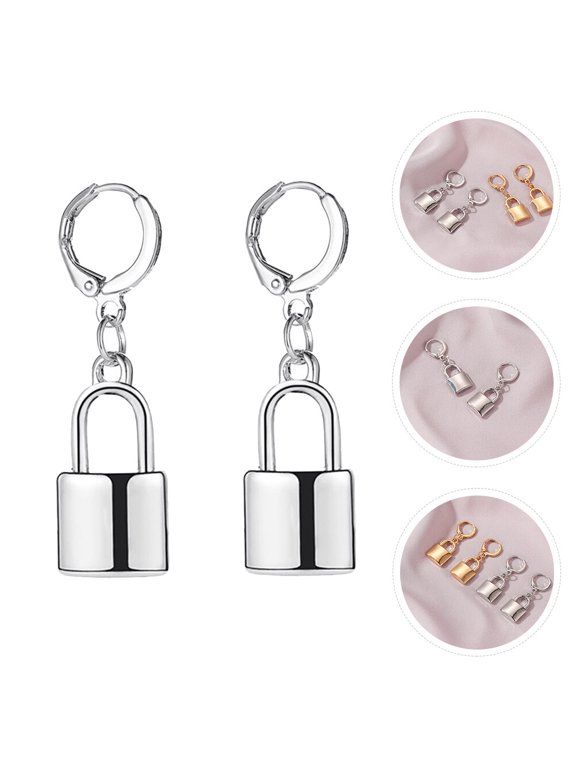 1Pair All Match Lock Earrings Punk Style Hip Hop Unisex Pendant Fashion Jewelry