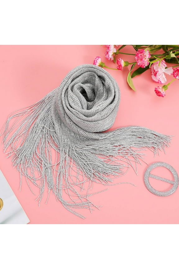 1 Set Silver Polyester Silk Shawl Wraps For Women Formal And Elegant Style