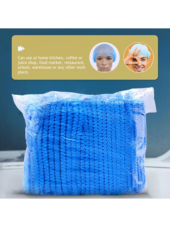 Elastic Work Hat Blue PP Non-Woven for Cooking and Dust Protection 100Pcs