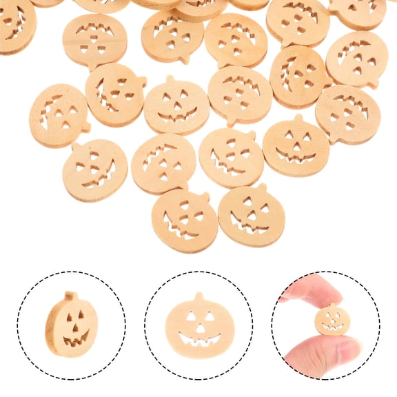 Phenofice 100Pcs Wooden Pumpkin Buttons for Clothes Sewing and Craft Decoration