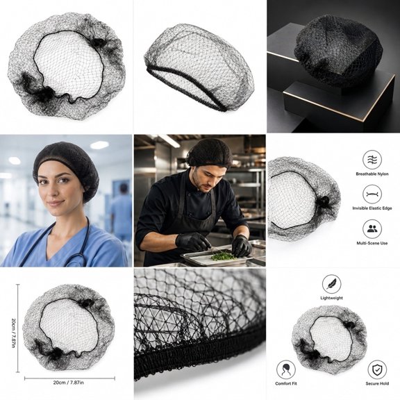 Phenofice 100 Pcs Invisible Hair Nets, Mesh Hair Covers for Food Service, Kitchen, Lab, Manufacturing, Hospitals