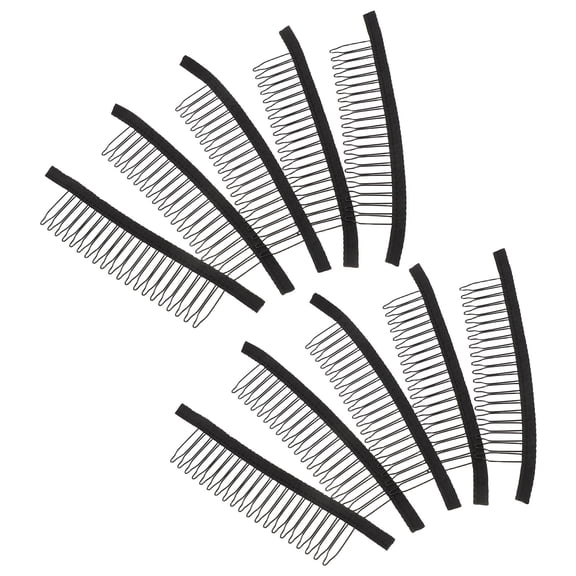 Phenofice 10Pcs Black Wig Combs with 20 Metal Teeth for Steady Wig Cap and Hairpiece Attachment