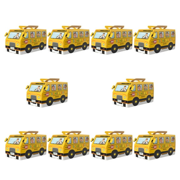 Phenofice 10pcs Back to School Bus Treat Boxes School Theme Decorations Yellow Cardboard Candy Holders