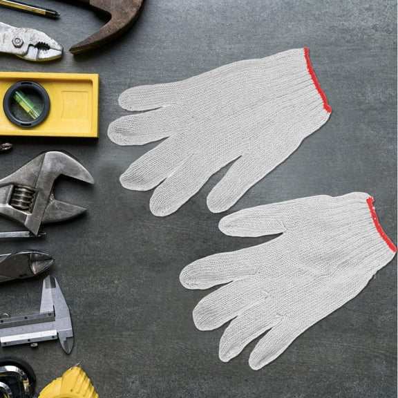 Phenofice 12Pairs Beige Nylon Work Gloves with Anti Slip Grip for Labor Protection and Wear Resistance