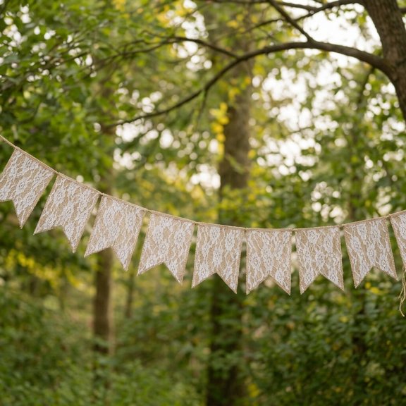 Phenofice 12 Pcs Burlap Lace Triangle Flags Bunting Banner, Multicolor Rustic Wedding Garland for Bridal Shower Party Decor